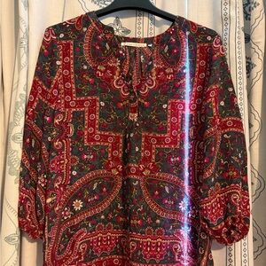 Violet & Claire Red and Green Paisley Peasant Blouse
